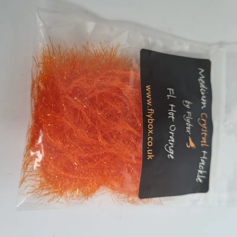 Flybox Medium Crystal Hackle in Fl.Hot Orange-1